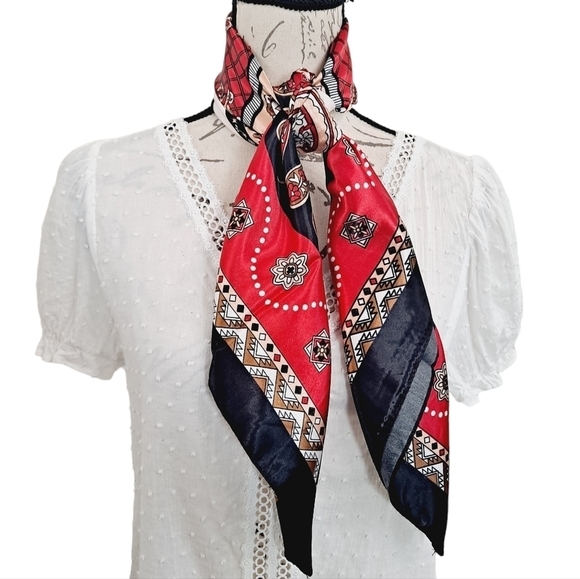 💖 Satin Oversized Square Red Paisley Floral Scarf Hair Neck Classic Accessory - Picture 15 of 17